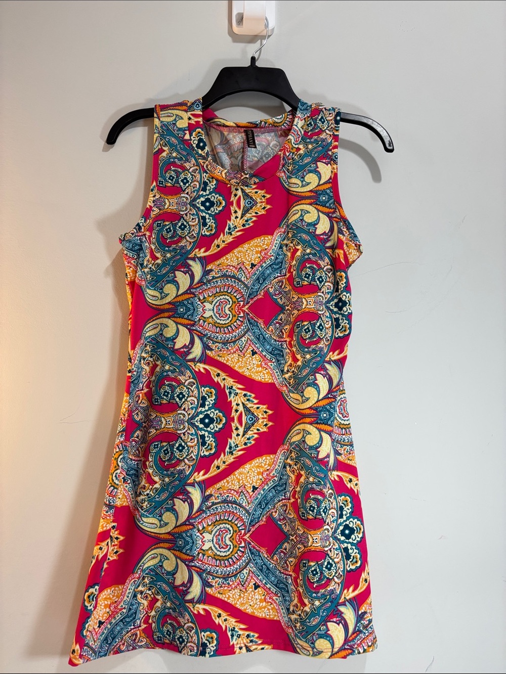 Piphany Sleeveless Pink Paisley Print A-Line Dress. 0018